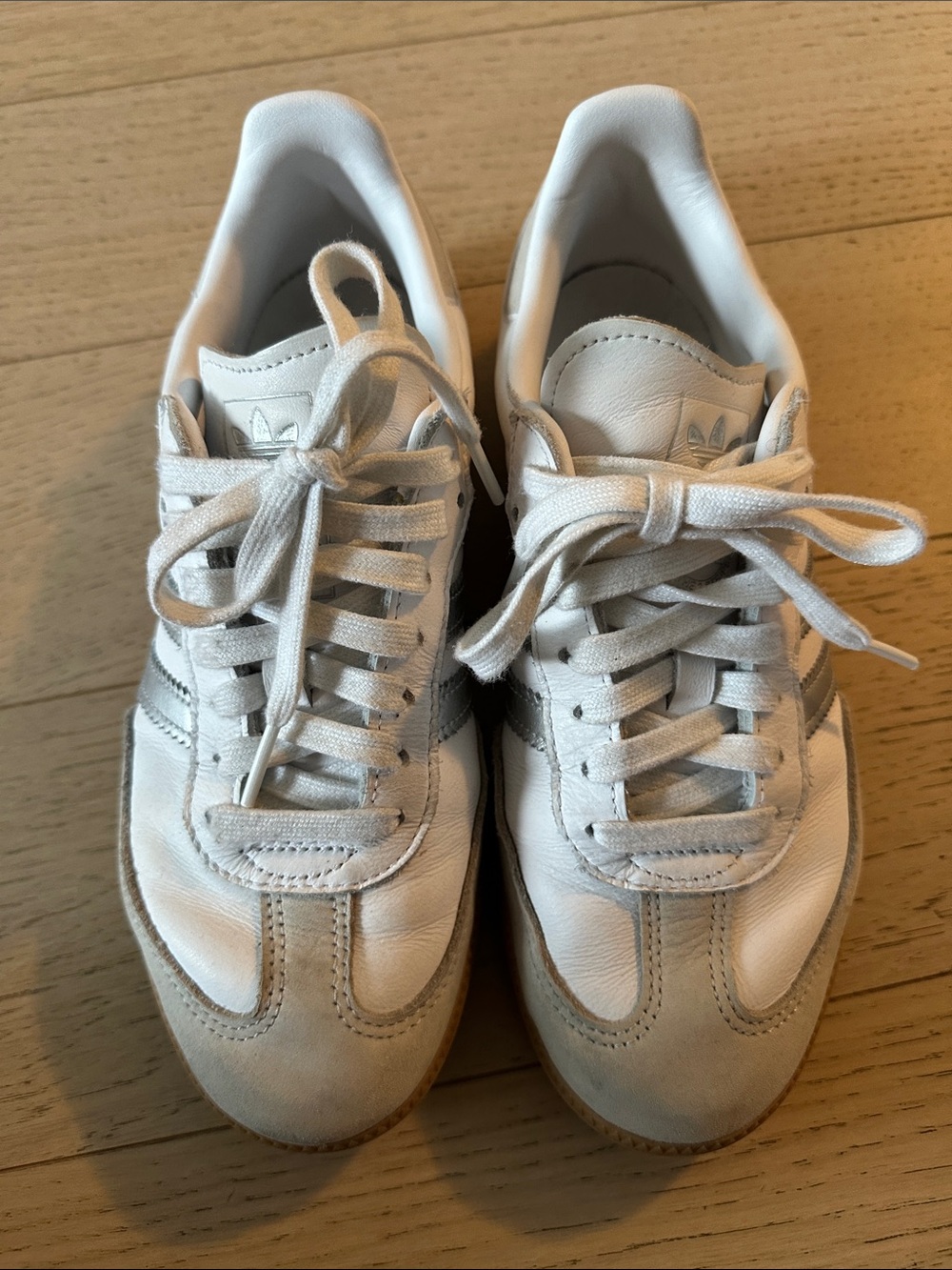adidas White with silver stripes Samba Sneakers